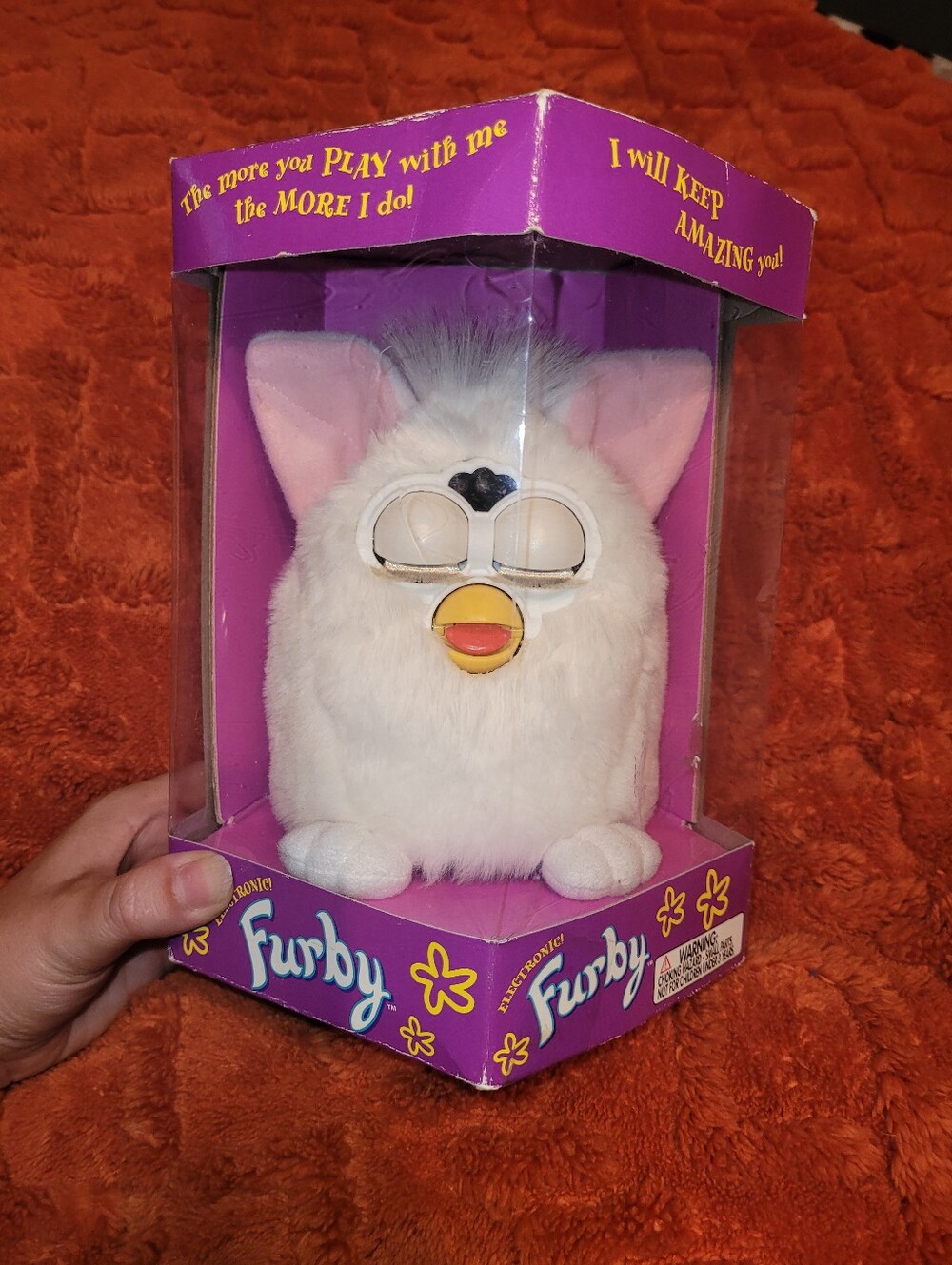 Furby Plush in White with Pink Ears (Original Packaging) Vintage 1998